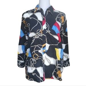 Lauren Ralph Lauren Nautical Collar 3/4 Sleeve Button Up Shirt Women's Petite L